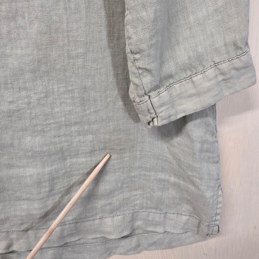 Tahari Linen Tunic Top Sage Green 3/4 Sleeve V-Neck Blouse Large - Picture 7 of 13